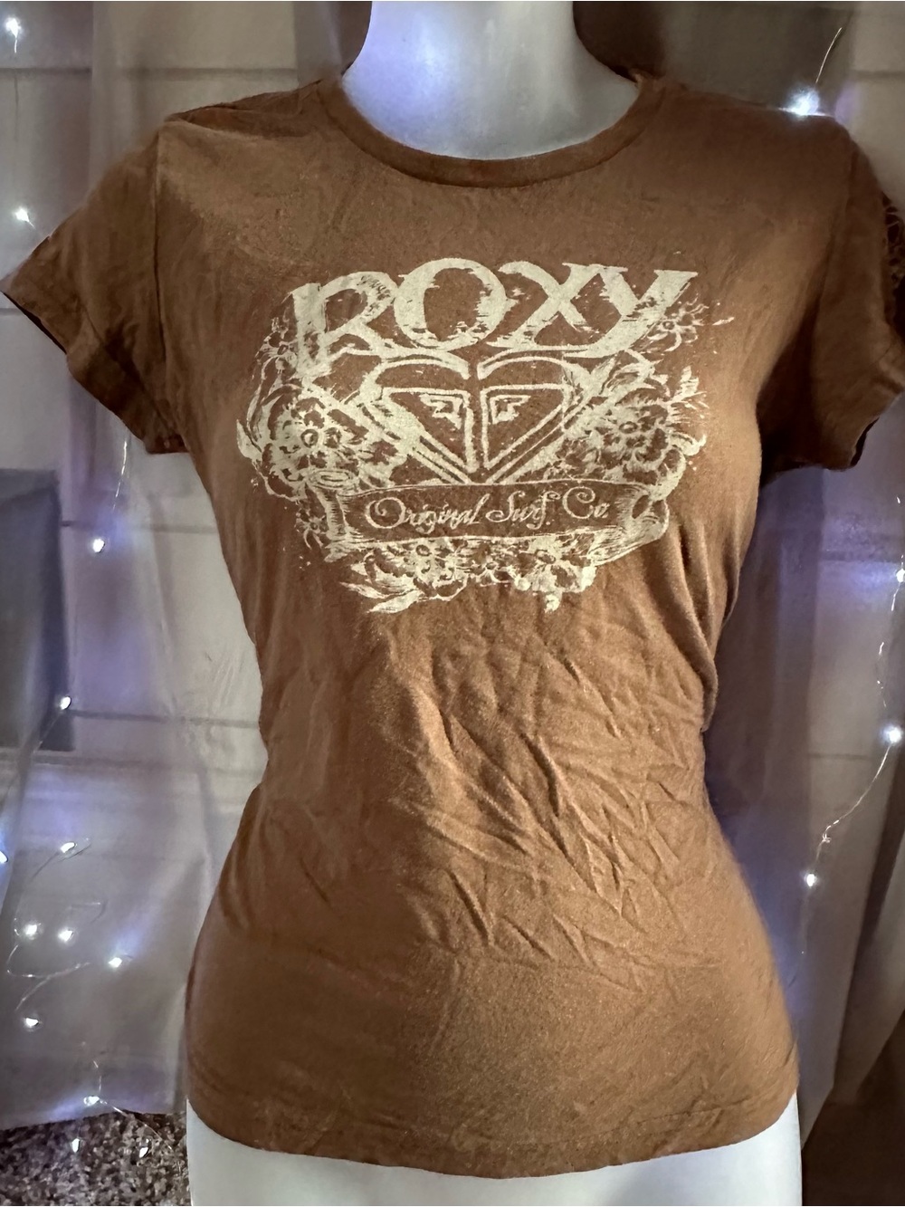 Y2K Roxy original surf Co. brown graphic baby tee Size M